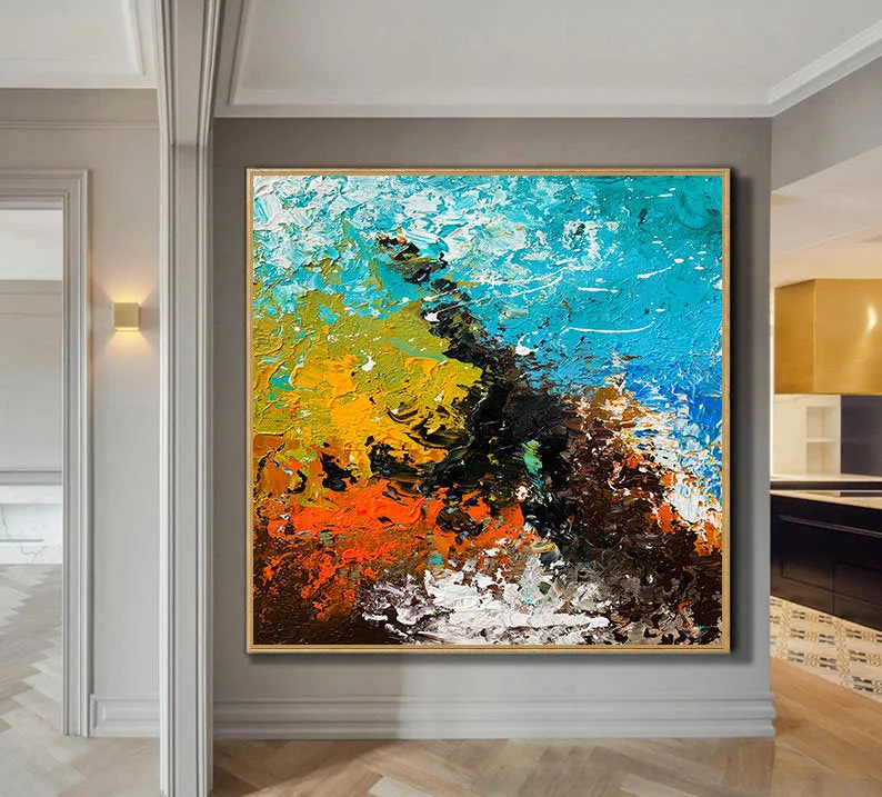 Large Oversized Canvas Wall Art Office Wall Art Blue Abstract Texture Art Bp021