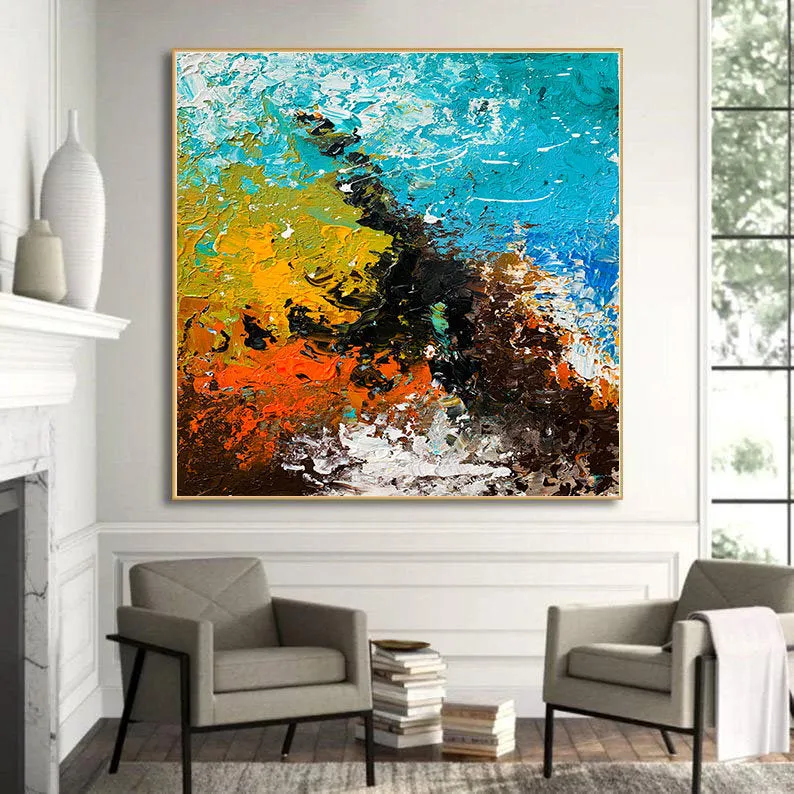 Large Oversized Canvas Wall Art Office Wall Art Blue Abstract Texture Art Bp021