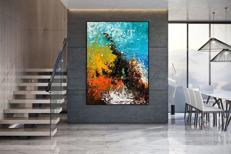 Large Oversized Canvas Wall Art Office Wall Art Blue Abstract Texture Art Bp021