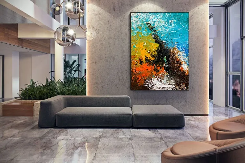 Large Oversized Canvas Wall Art Office Wall Art Blue Abstract Texture Art Bp021