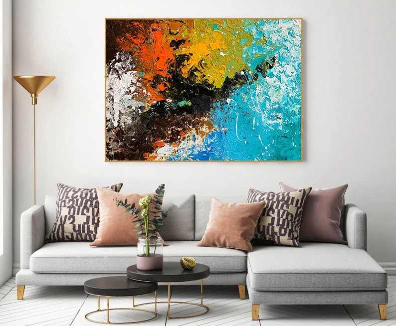 Large Oversized Canvas Wall Art Office Wall Art Blue Abstract Texture Art Bp021