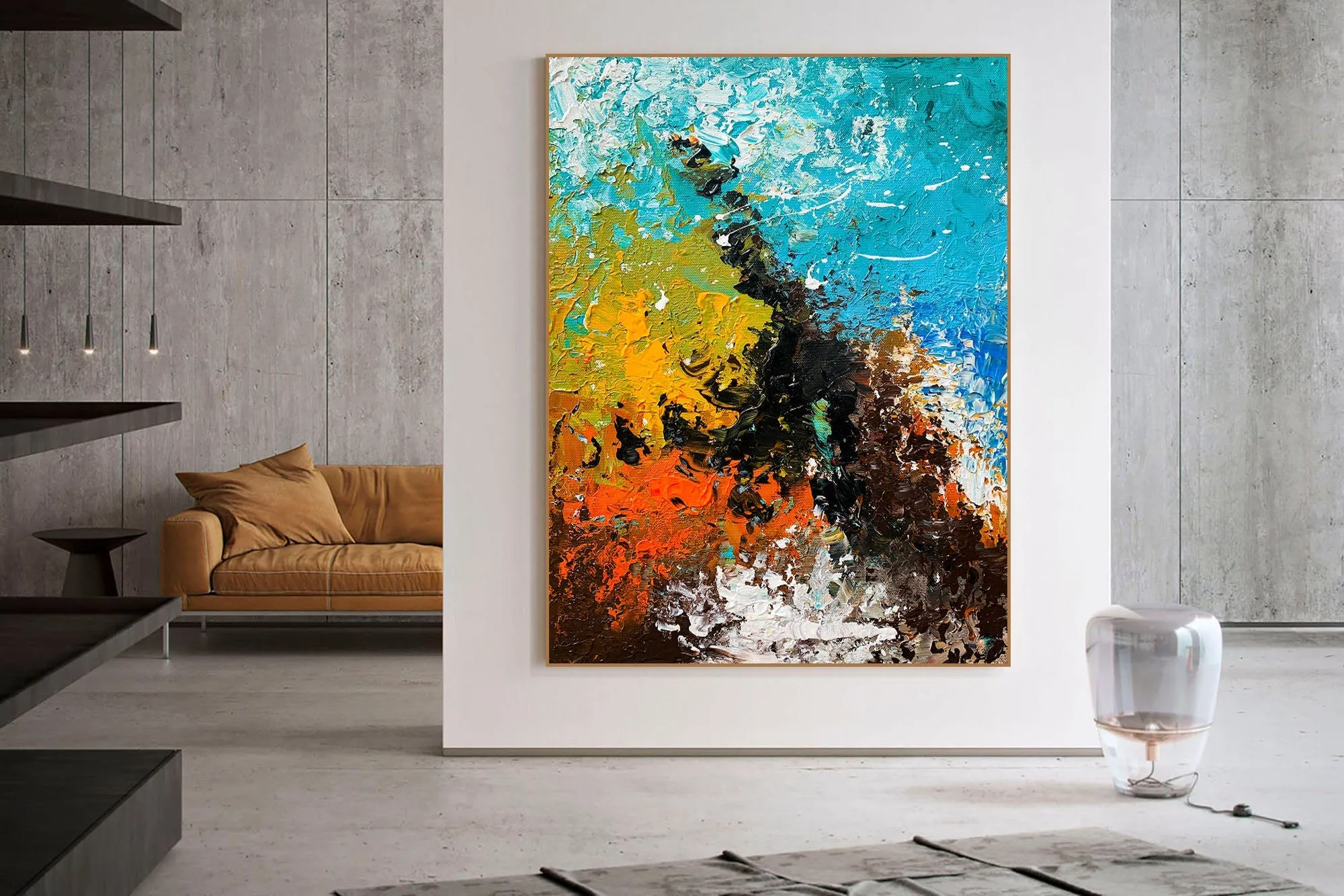 Large Oversized Canvas Wall Art Office Wall Art Blue Abstract Texture Art Bp021