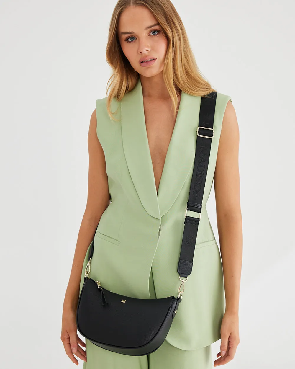 Layla Zip Top Curved Crossbody   Monogram Strap