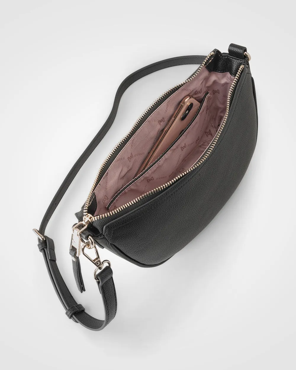 Layla Zip Top Curved Crossbody   Monogram Strap