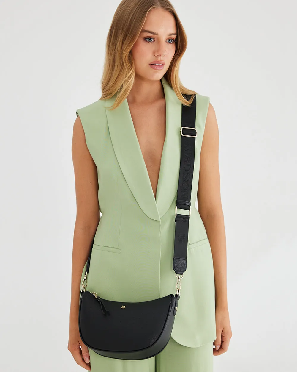Layla Zip Top Curved Crossbody   Monogram Strap