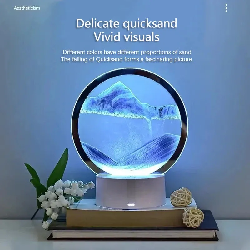 LED RGB Hourglass Light 16 Colors 3D Sandscape Lamp Moving Sand Art Frame Night Light with Deep Sea Display New Year Gift