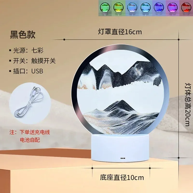 LED RGB Hourglass Light 16 Colors 3D Sandscape Lamp Moving Sand Art Frame Night Light with Deep Sea Display New Year Gift