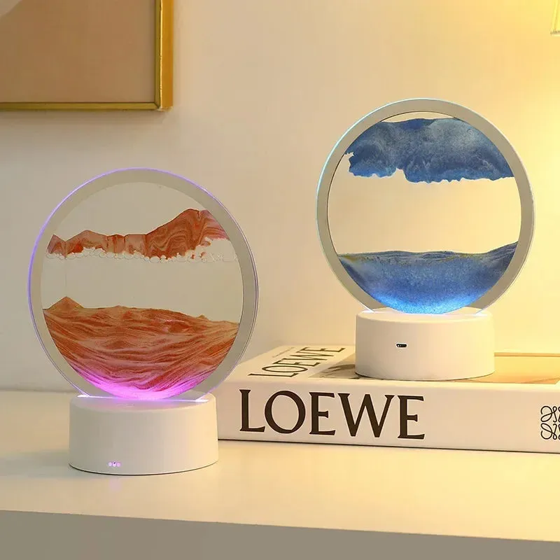 LED RGB Hourglass Light 16 Colors 3D Sandscape Lamp Moving Sand Art Frame Night Light with Deep Sea Display New Year Gift