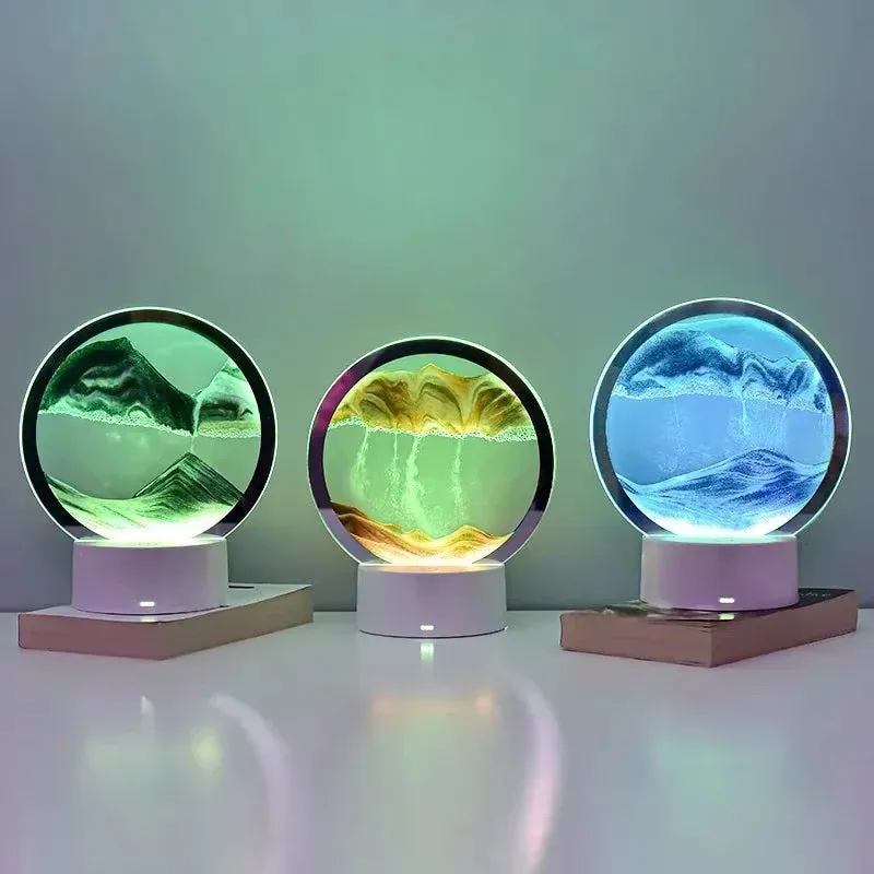 LED RGB Hourglass Light 16 Colors 3D Sandscape Lamp Moving Sand Art Frame Night Light with Deep Sea Display New Year Gift