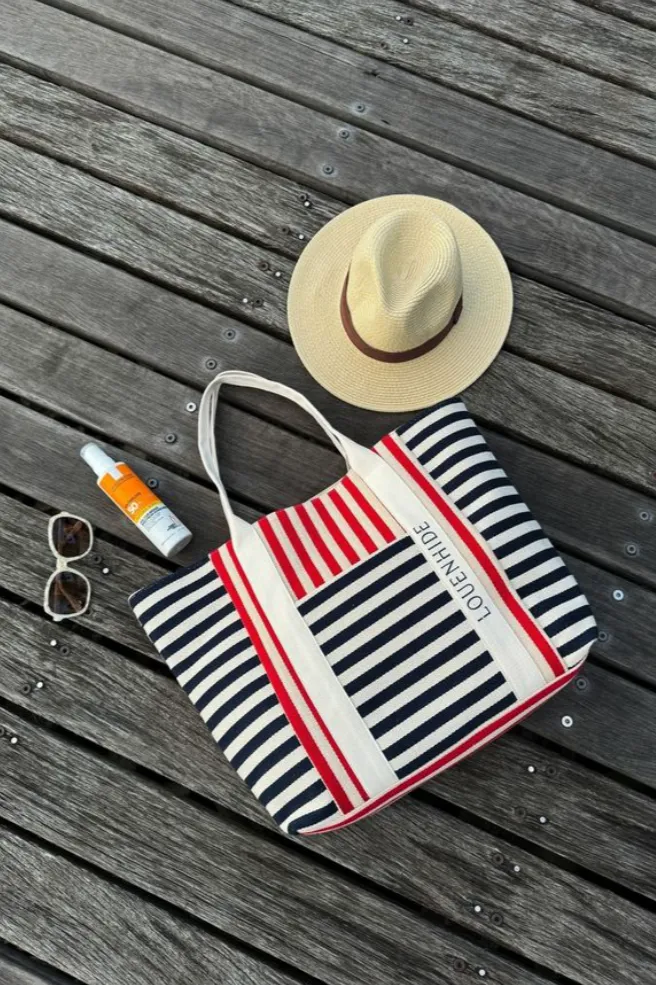 Louenhide Sorrento Canvas Beach Bag Navy Red