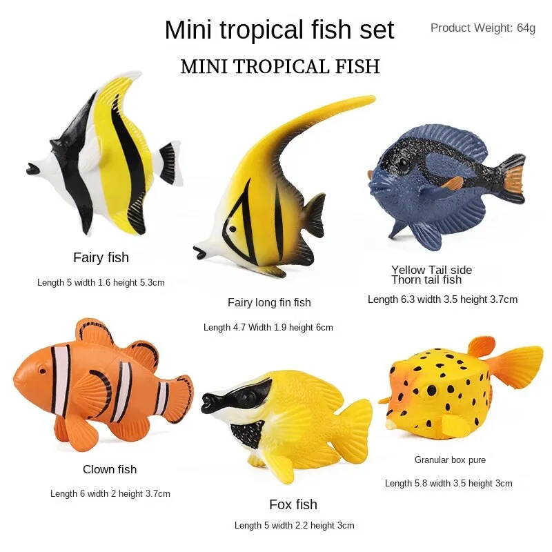 Mini Ocean Tropical Fish Model Set Simulation Solid Clownfish Fairy Fish Fox Fish Children's Teaching Toys