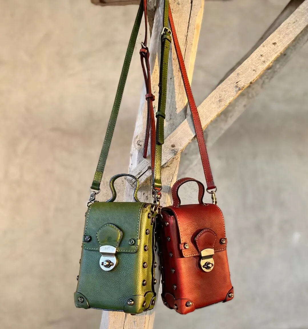 Mini Women's Leather Cell Phone Purses With Shoulder Strap Leather Over The Shoulder Bag