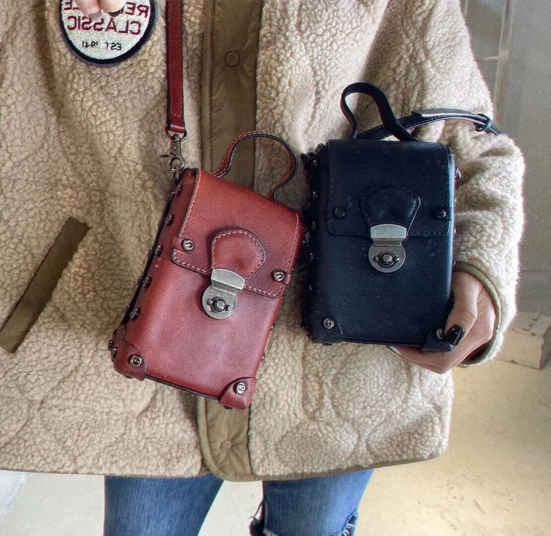 Mini Women's Leather Cell Phone Purses With Shoulder Strap Leather Over The Shoulder Bag