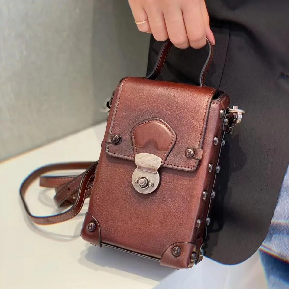Mini Women's Leather Cell Phone Purses With Shoulder Strap Leather Over The Shoulder Bag