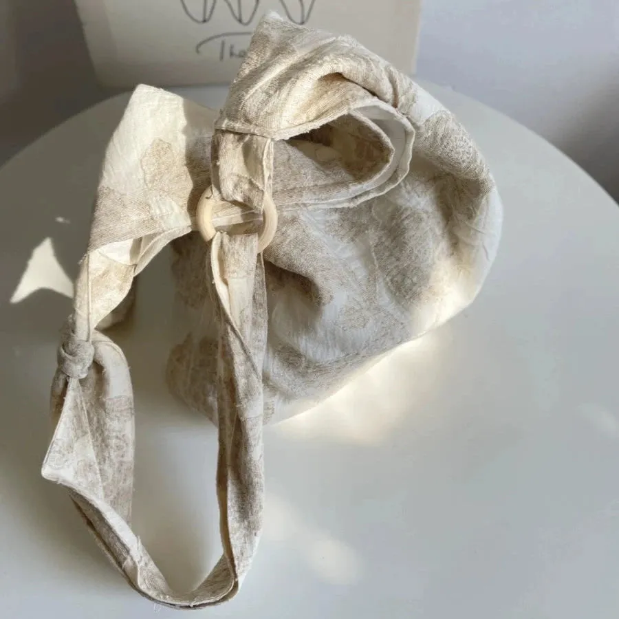 Niche Beige Cotton Linen Crossbody Bag