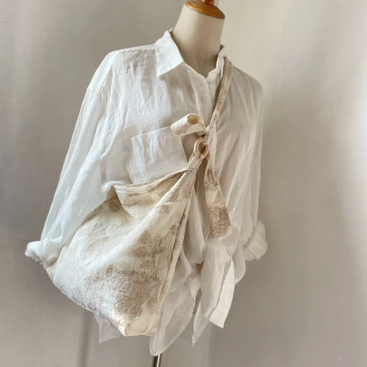 Niche Beige Cotton Linen Crossbody Bag