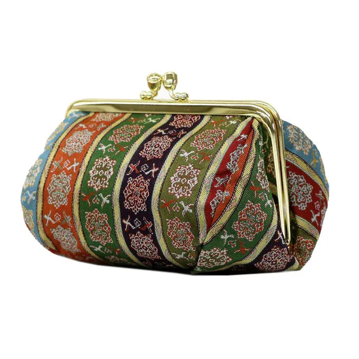 Nishijin-ori Small Pouch - Flower and Bird -, Made in Kyoto, Japan, Cosmetic Pouch, Makeup Pouch, Japanese Gamaguchi Pouch, Travel Toiletry Pouch, Stationery Pouch, Bag organizer, Bag in Bag
