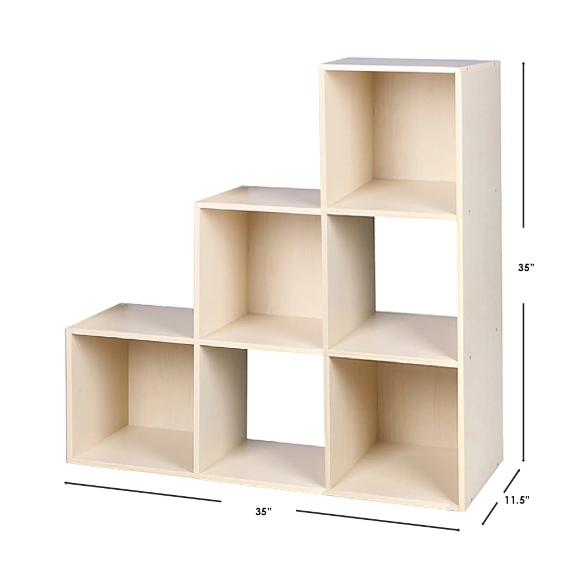 Open and Enclosed Tiered 6 Cube MDF Storage Organizer, Oak