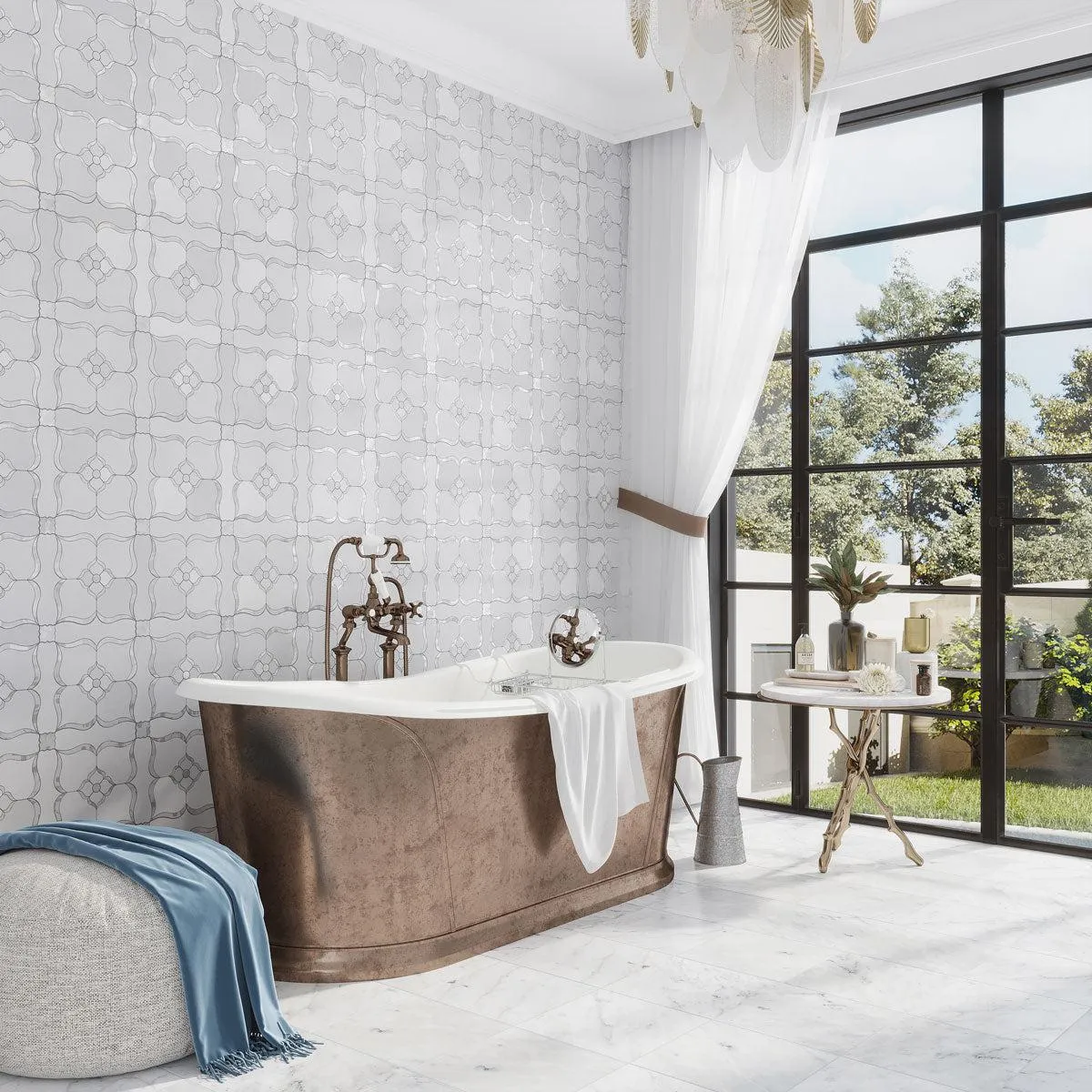 Pearl Flower White Marble & Mother Of Pearl Waterjet Mosaic Tile