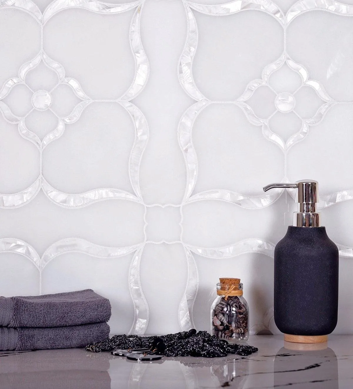 Pearl Flower White Marble & Mother Of Pearl Waterjet Mosaic Tile