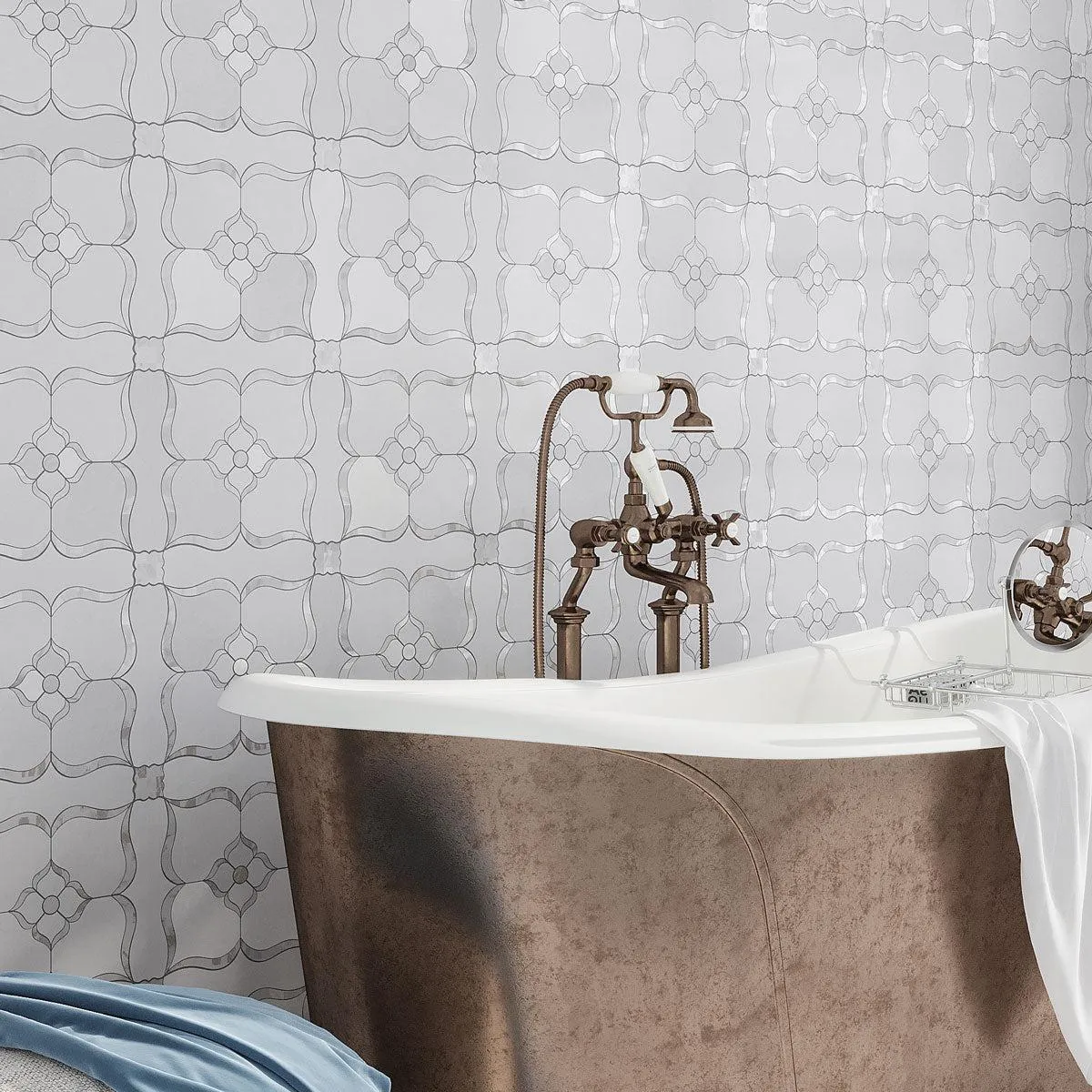 Pearl Flower White Marble & Mother Of Pearl Waterjet Mosaic Tile