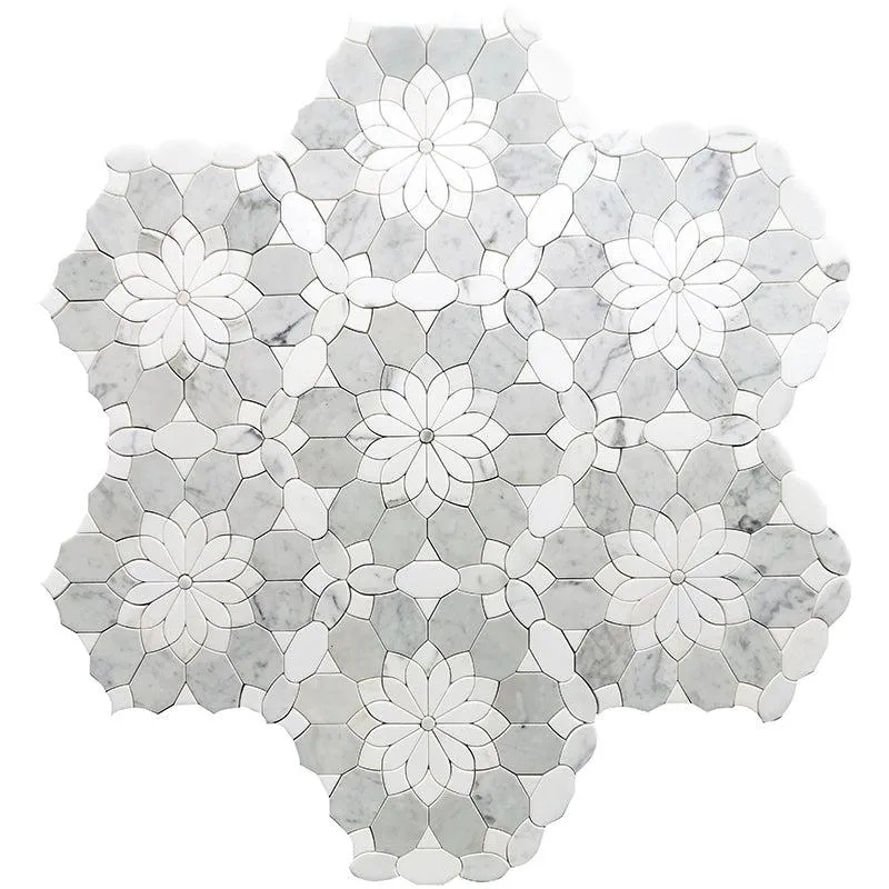Santorini Gray & White Floral Marble Mosaic Tile