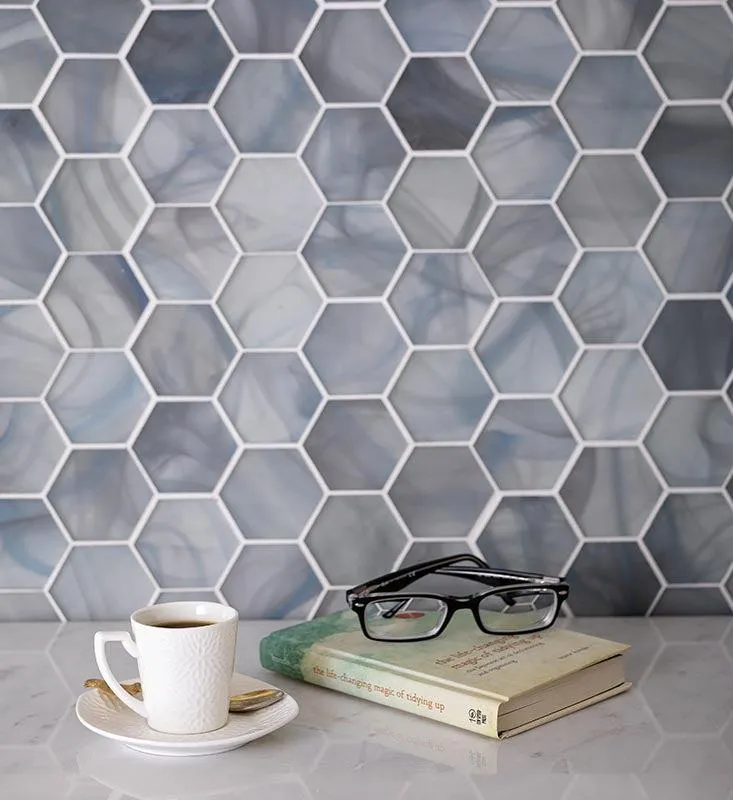 Sea Glass Hexagon Blue Mosaic Tile