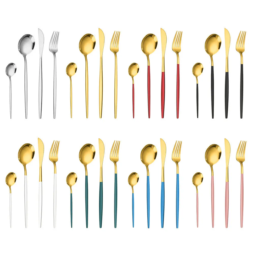 Stainless Steel Knife, Fork and Spoon 4-Piece Portuguese Stainless Steel Western Food Knife, Fork and Spoon 24-Piece Gift Box