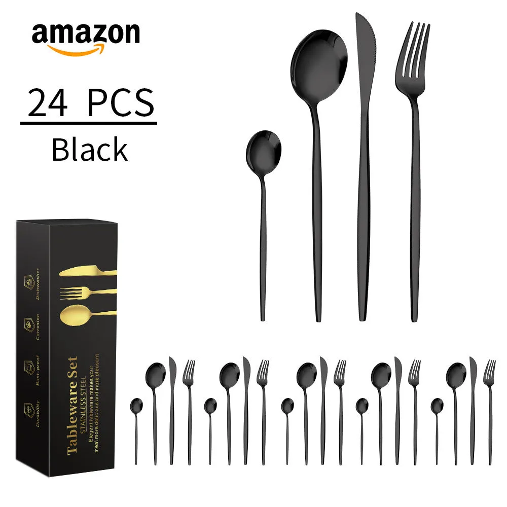 Stainless Steel Knife, Fork and Spoon 4-Piece Portuguese Stainless Steel Western Food Knife, Fork and Spoon 24-Piece Gift Box