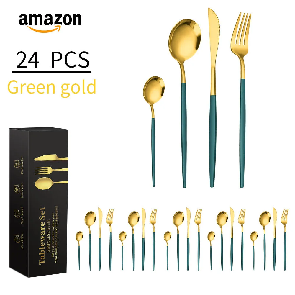 Stainless Steel Knife, Fork and Spoon 4-Piece Portuguese Stainless Steel Western Food Knife, Fork and Spoon 24-Piece Gift Box