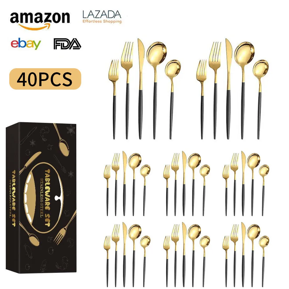 Stainless Steel Tableware Knife, Fork and Spoon 40-Piece Set Portuguese Tableware Steak Knife, Fork and Spoon 5-Piece Set