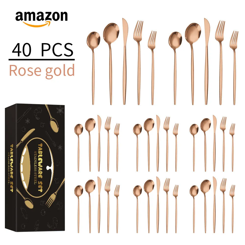 Stainless Steel Tableware Knife, Fork and Spoon 40-Piece Set Portuguese Tableware Steak Knife, Fork and Spoon 5-Piece Set