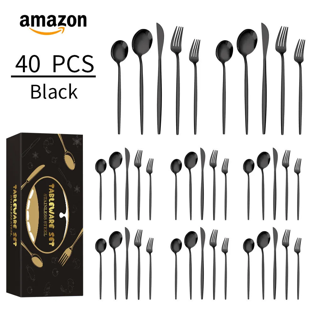 Stainless Steel Tableware Knife, Fork and Spoon 40-Piece Set Portuguese Tableware Steak Knife, Fork and Spoon 5-Piece Set