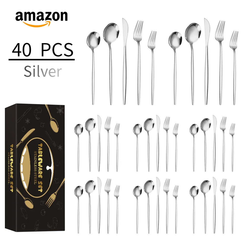 Stainless Steel Tableware Knife, Fork and Spoon 40-Piece Set Portuguese Tableware Steak Knife, Fork and Spoon 5-Piece Set