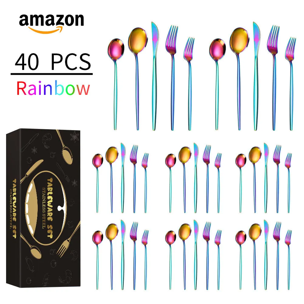 Stainless Steel Tableware Knife, Fork and Spoon 40-Piece Set Portuguese Tableware Steak Knife, Fork and Spoon 5-Piece Set