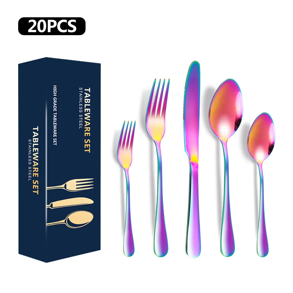 Stainless Steel Tableware Set 5-Piece Western Food Knife, Fork and Spoon 20-Piece Set Gift Set