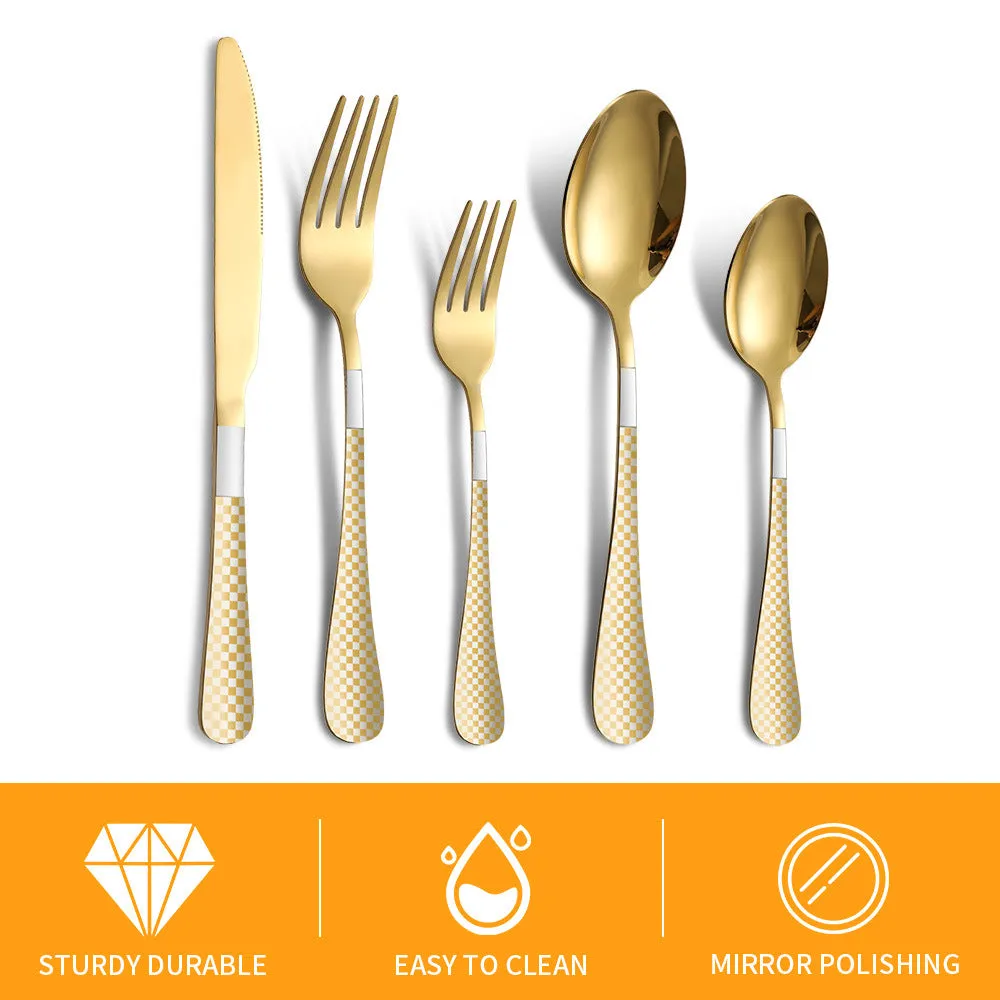 Stainless Steel Tableware Set Plaid Handle Knife, Fork and Spoon Christmas Tableware Gift Box 20-Piece Set