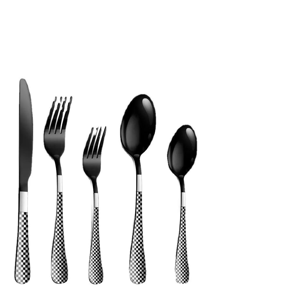 Stainless Steel Tableware Set Plaid Handle Knife, Fork and Spoon Christmas Tableware Gift Box 20-Piece Set