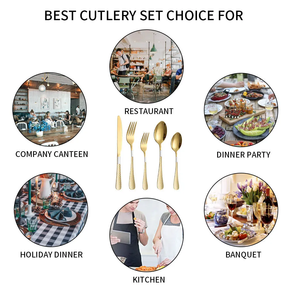 Stainless Steel Tableware Set Plaid Handle Knife, Fork and Spoon Christmas Tableware Gift Box 20-Piece Set