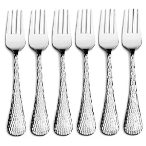 Steren Impex | Stainless Steel 6 Piece Dinner Fork Set | Hammered - Cutlery Fork | Premium Quality Flatware Set | Pack of 6