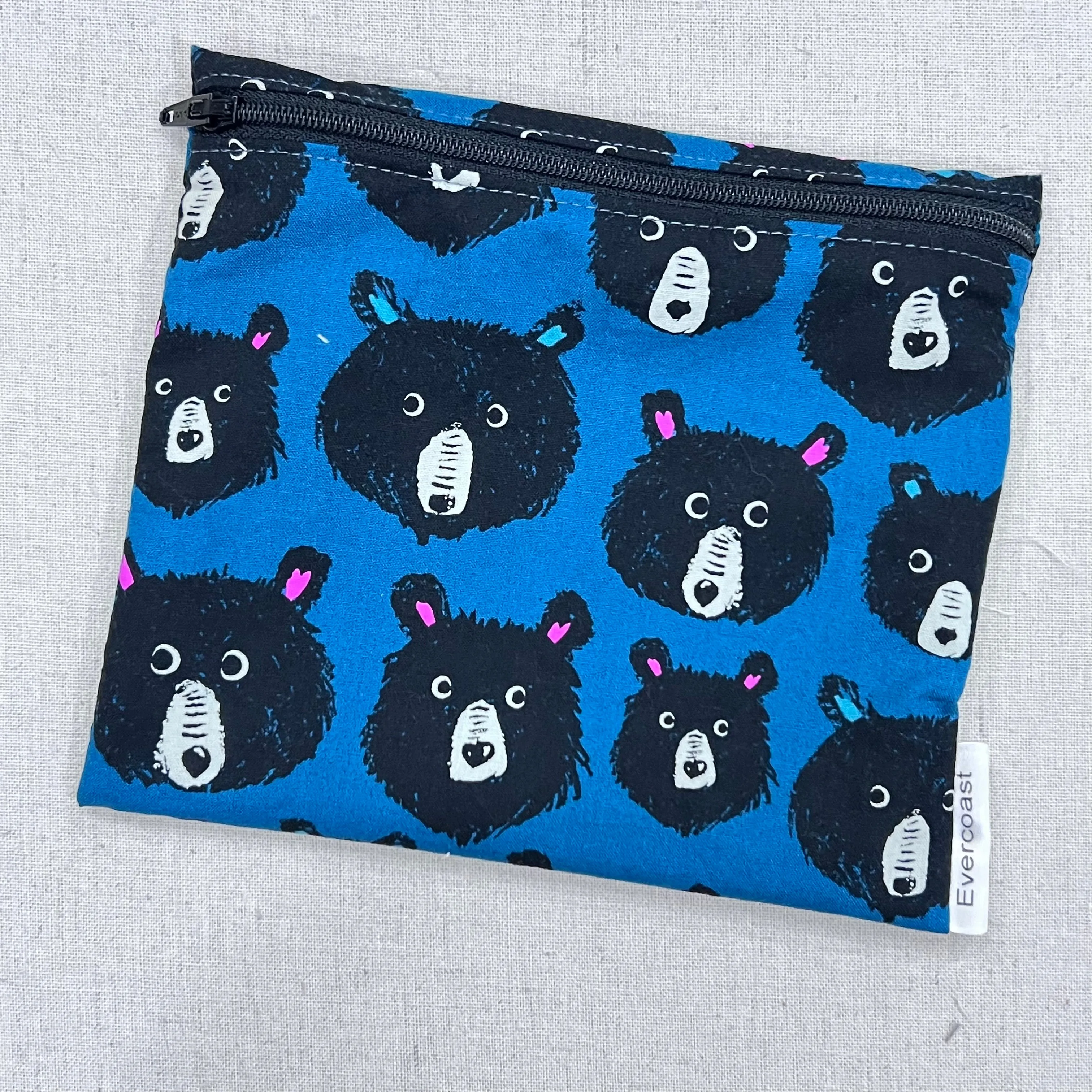 Teddy Bear Faces on Blue Reusable Sandwich Bag