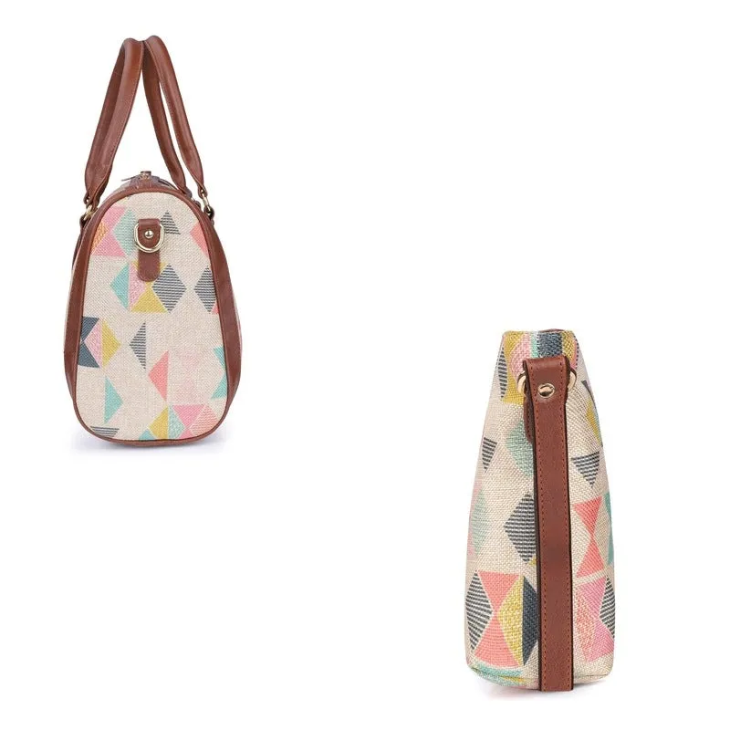 The Clownfish Combo of Lorna Printed Handicraft Fabric Handbag and Aahna Polyester Crossbody Sling bag for Women (Multicolour)