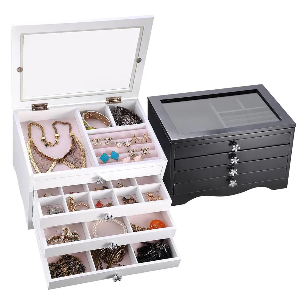TheLAShop Jewelry Box Storage Ring Earring Necklace Organizer Black/ White