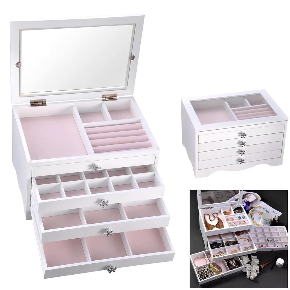 TheLAShop Jewelry Box Storage Ring Earring Necklace Organizer Black/ White