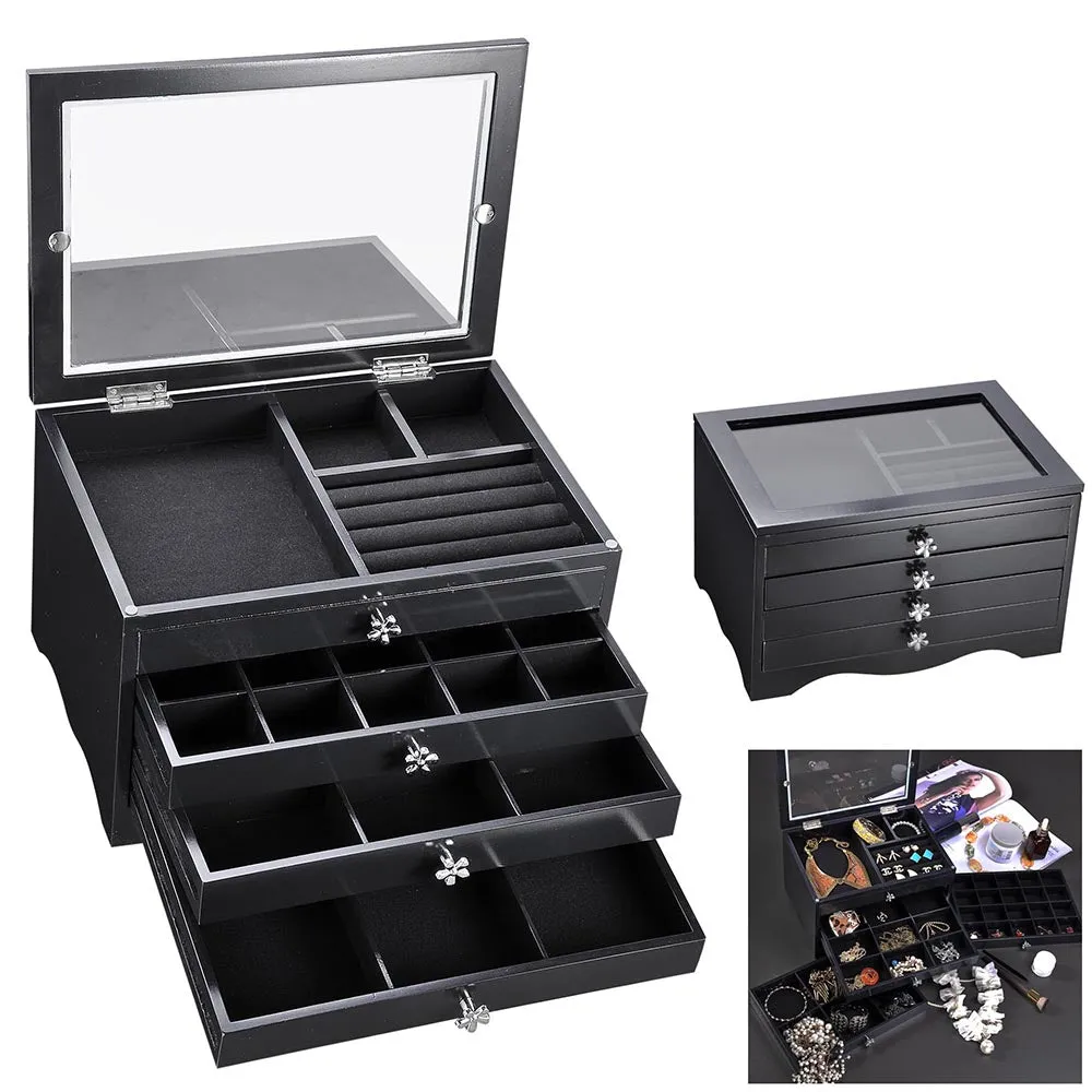 TheLAShop Jewelry Box Storage Ring Earring Necklace Organizer Black/ White