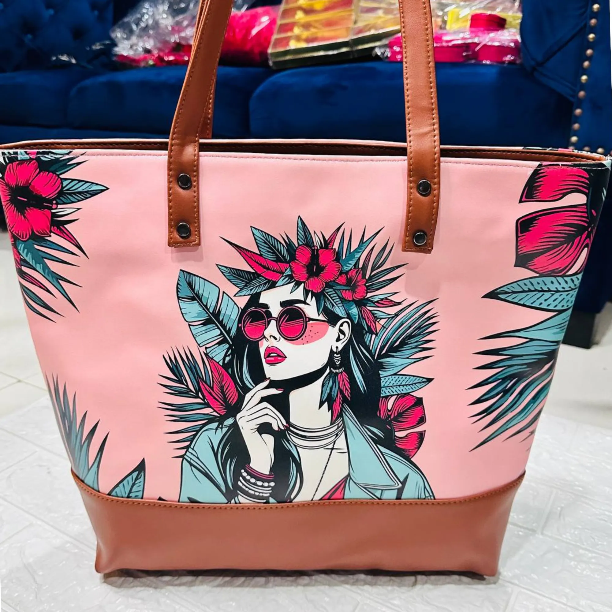 Tote Light Pink print