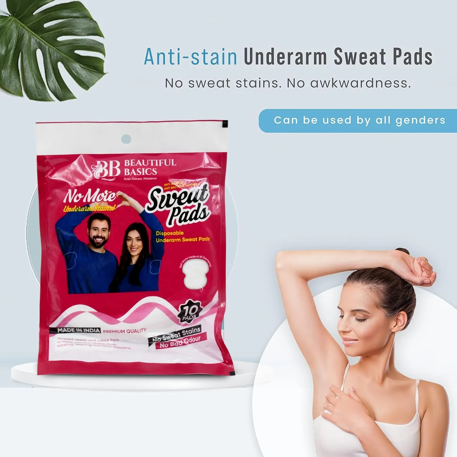 Underarms Sweat Pads Disposable Highly Absorbent Pads Cotton Anti-Allergic Anti Bacteria Anti Smell Underarm Perspiration Pad For Men And Women (Pack of 10)