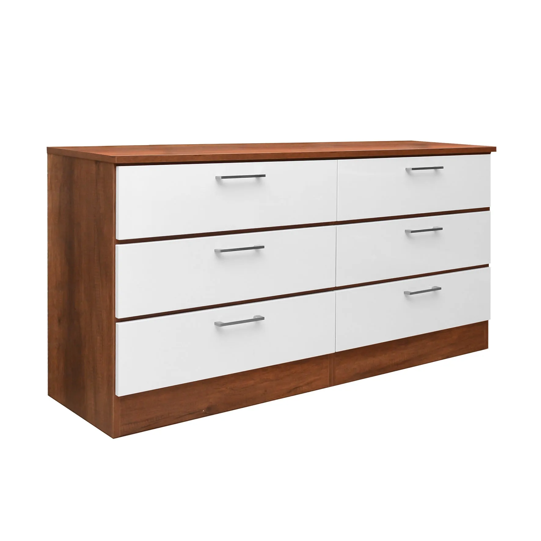 Walnut Veneer and White -  6 Drawers Dresser
