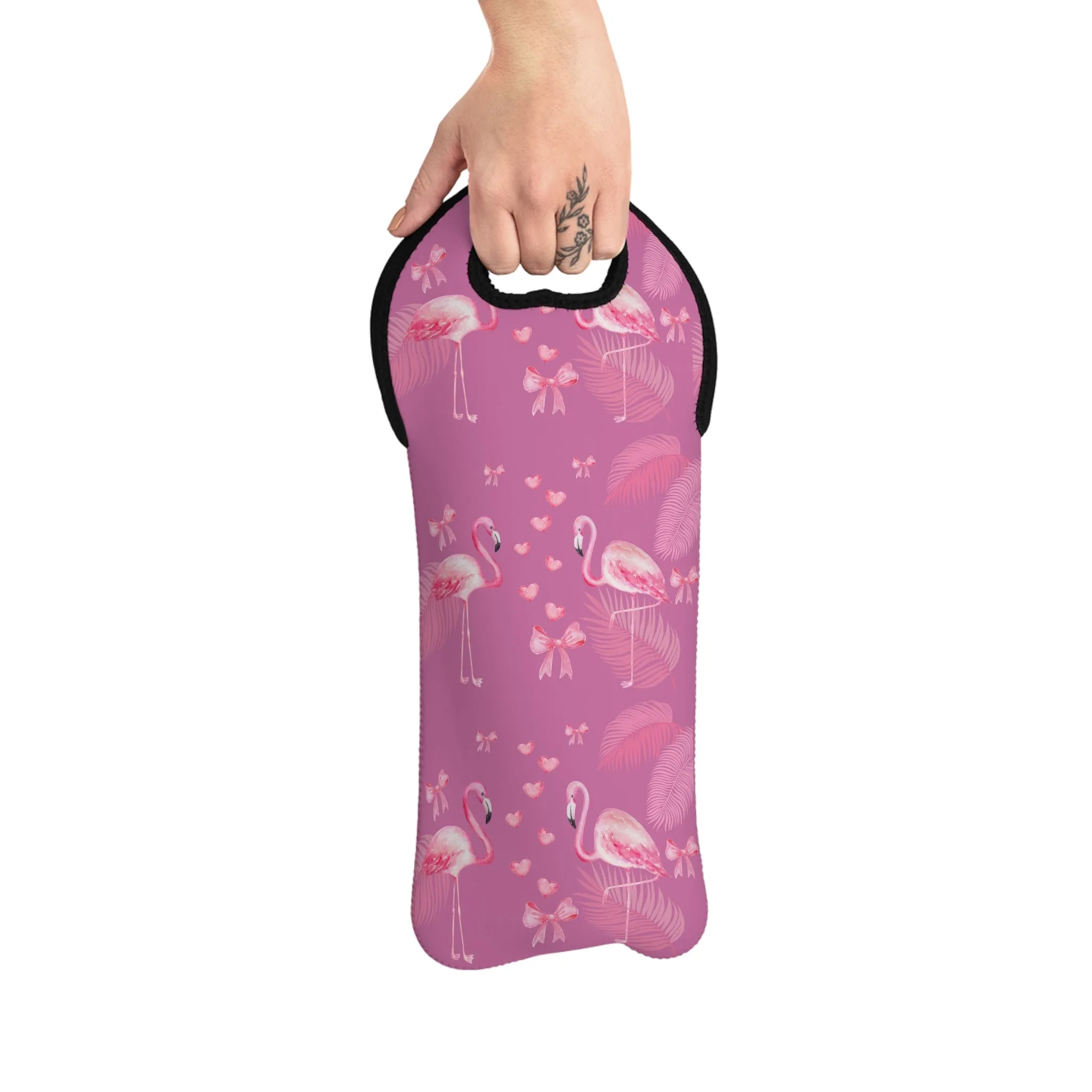 Wine Tote Bag: Romantic Pink Flamingo Design